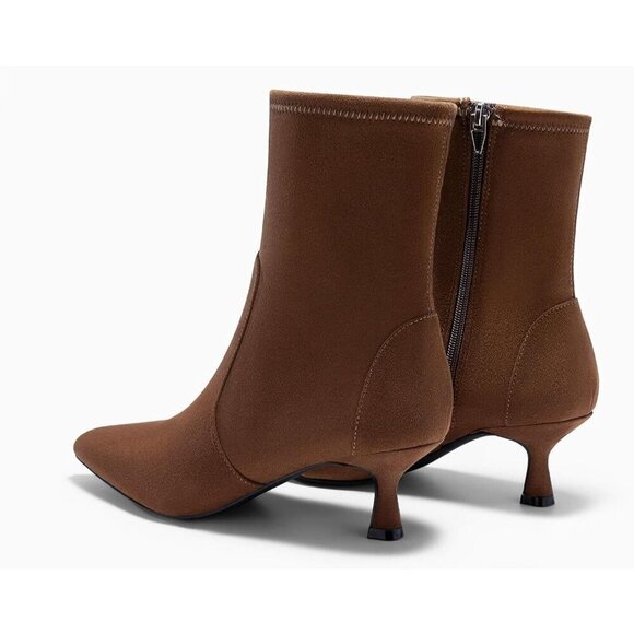 Amazon.com | Coutgo Womens Ankle Boots Pointed Toe Low  Women\'s Dark Brown Low Kitten Heel Ankle Shoes Pointed Toe Side Zipper Fall Boot